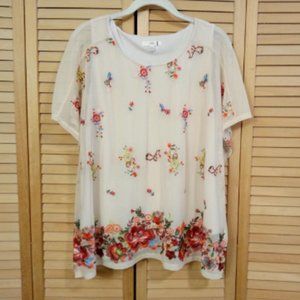 Cleo Kai Embroidered Mesh Overlay Top S